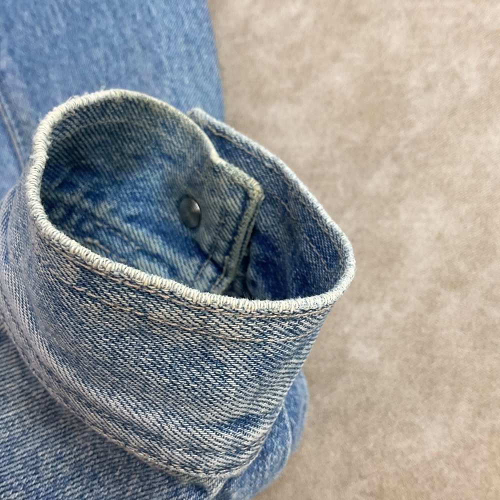 VTG Banana Republic‎ Safari Travel Jean Jacket 90s Denim Leather Trim Trucker L - Picture 6 of 16